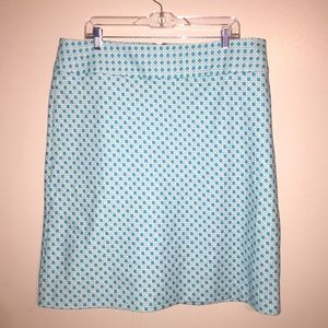 Talbots Teal and White basket weave medallion woven preppy skirt